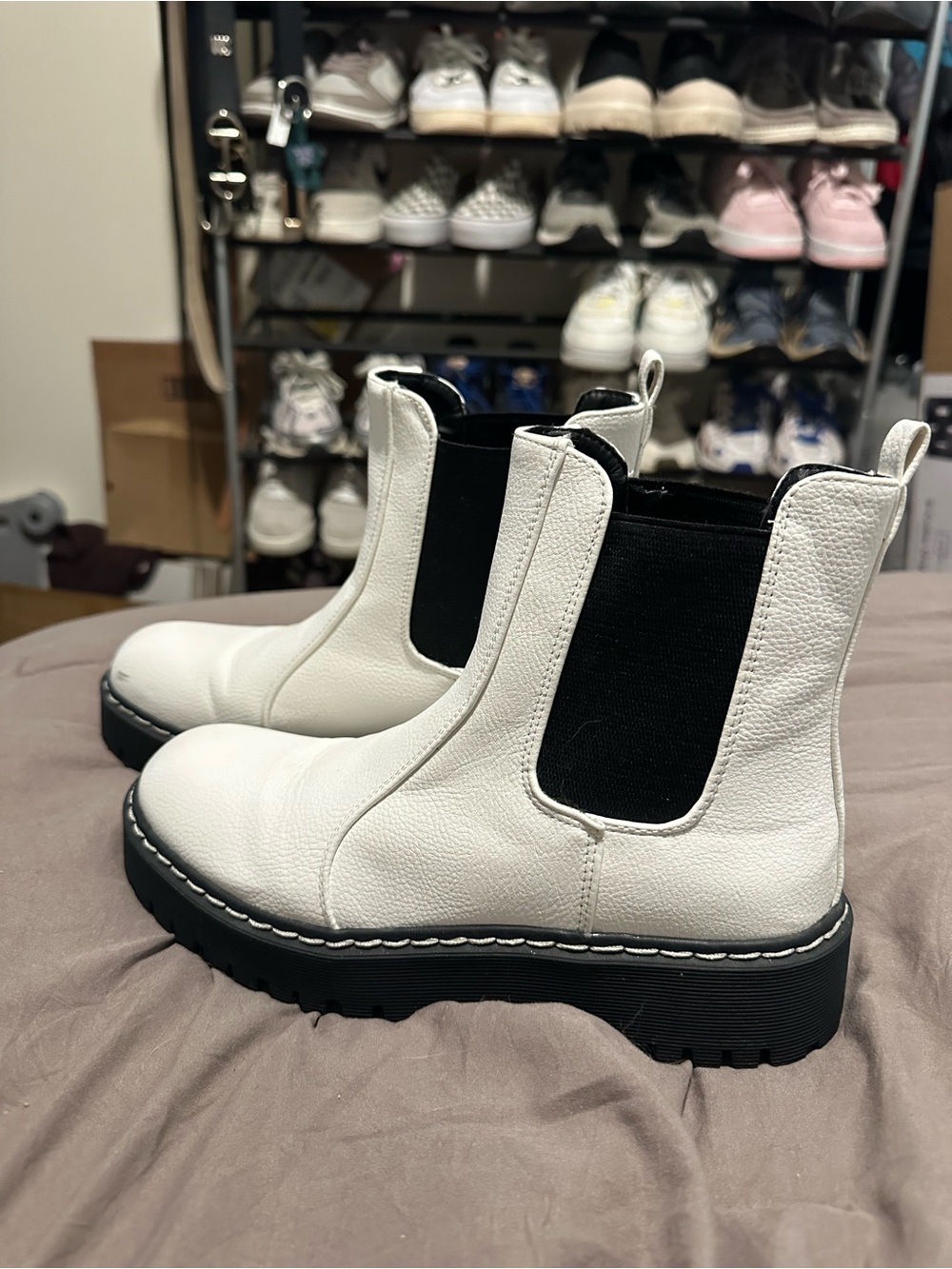 Sincerely Jules White and Black Leather-Trim Sneakers